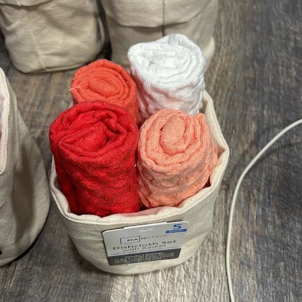 4 set of dishcloth set with basket